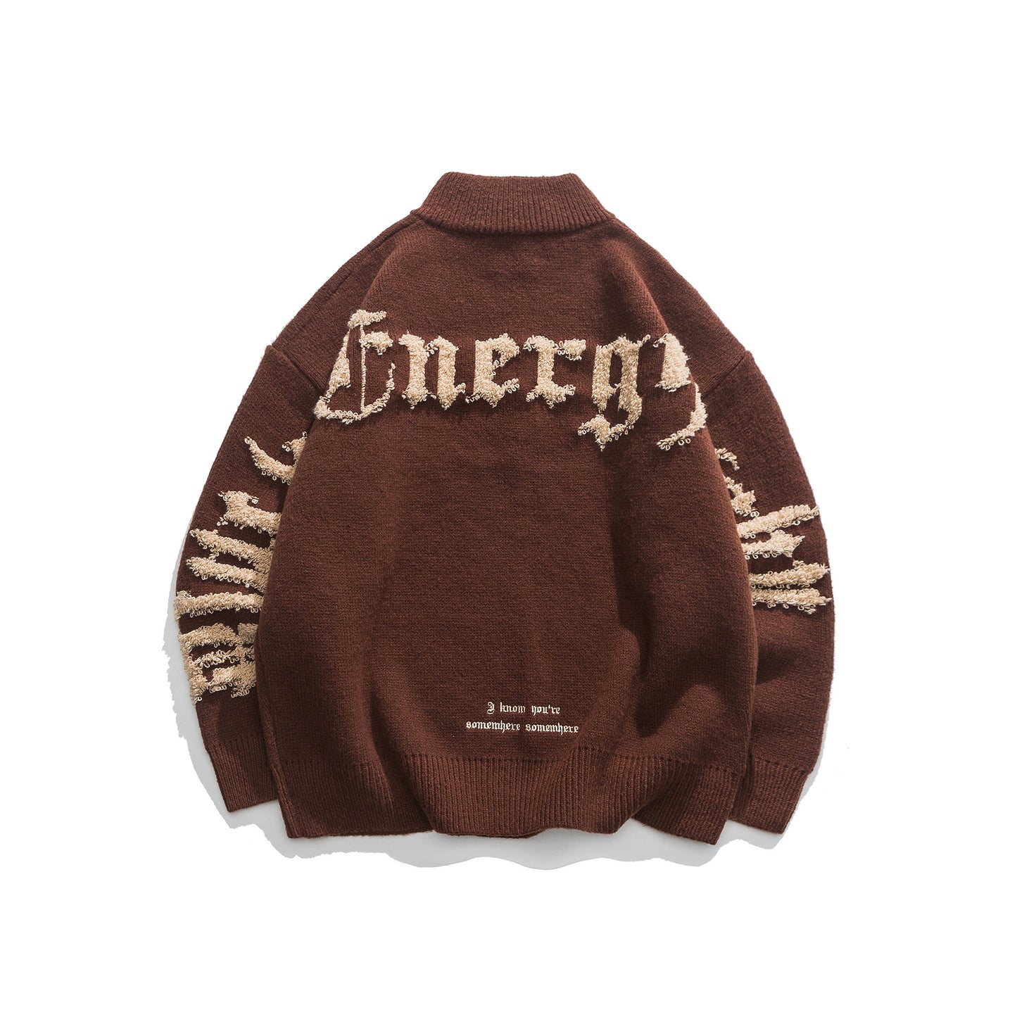 High-Neck Jacquard Zip Sweater