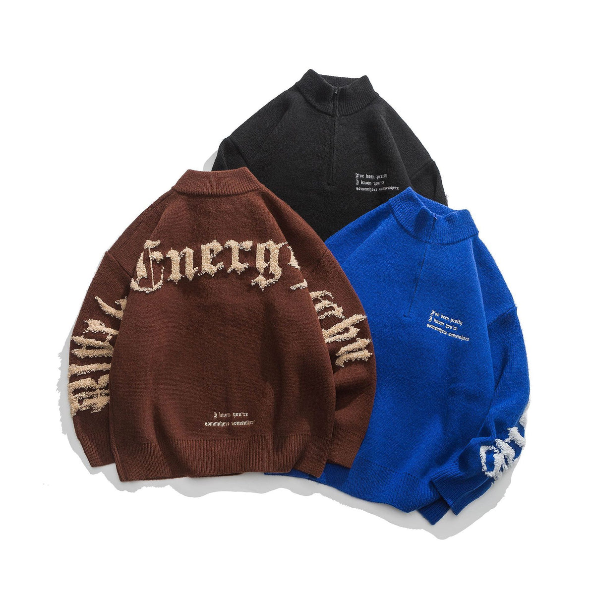 High-Neck Jacquard Zip Sweater