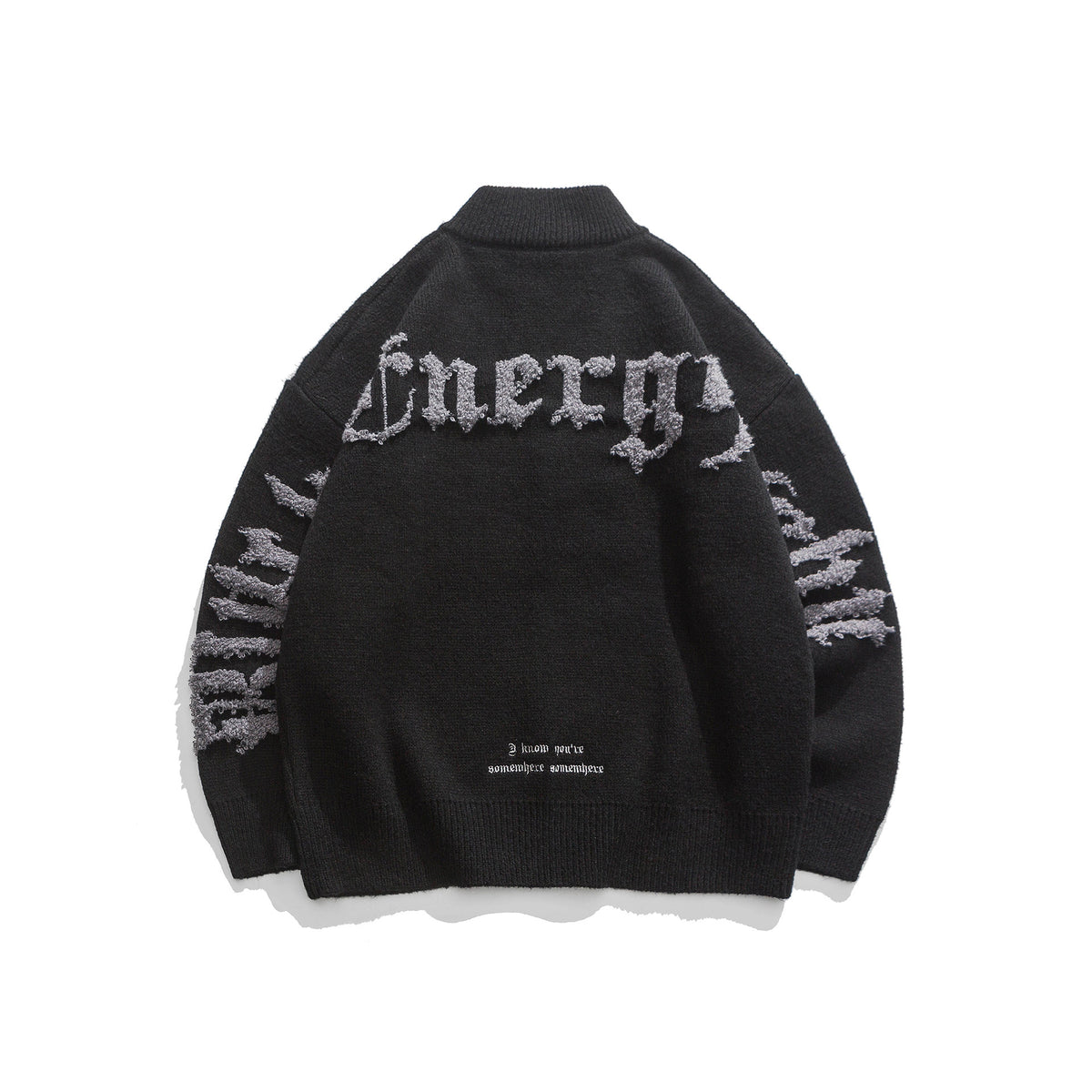 High-Neck Jacquard Zip Sweater