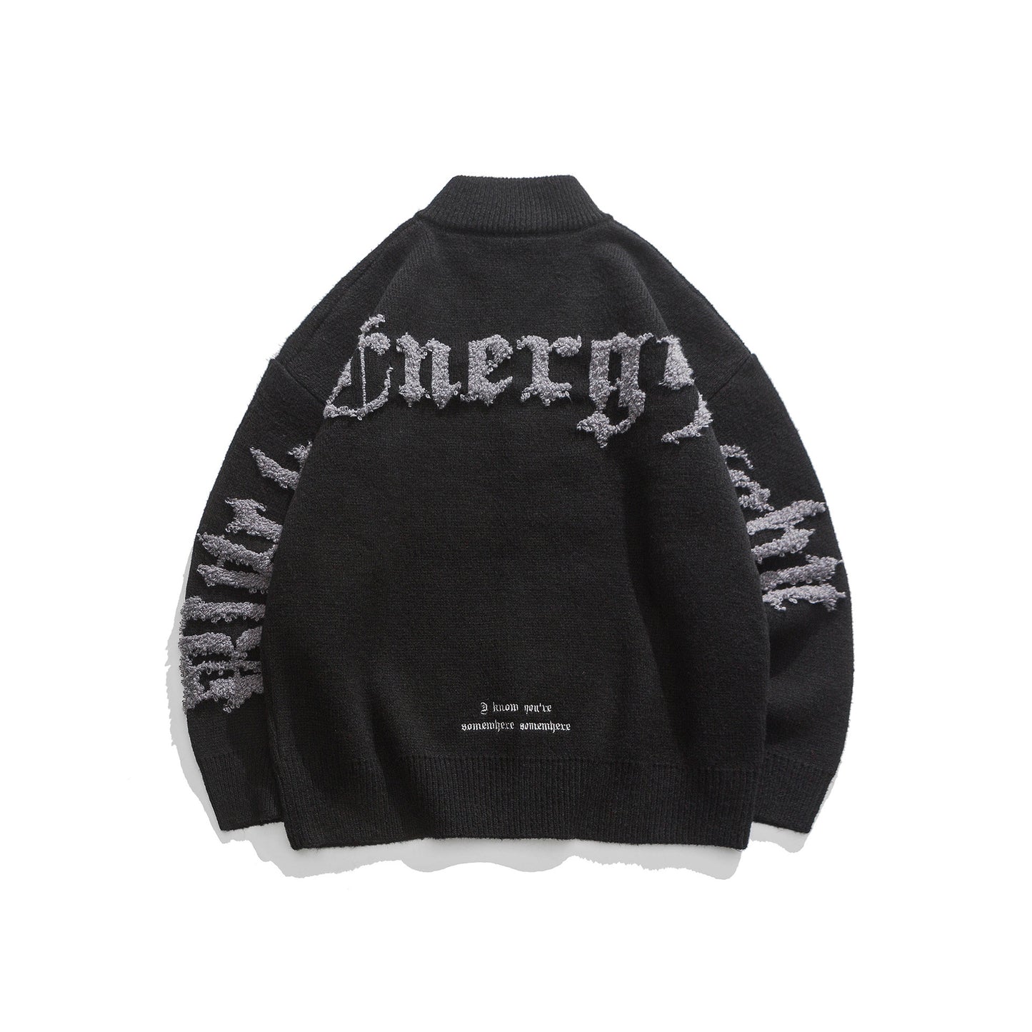 High-Neck Jacquard Zip Sweater