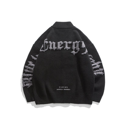 High-Neck Jacquard Zip Sweater