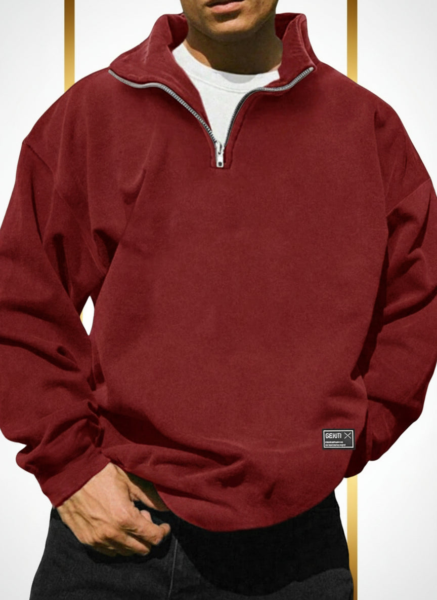 Sporty Hooded Quarter-Zip Pullover